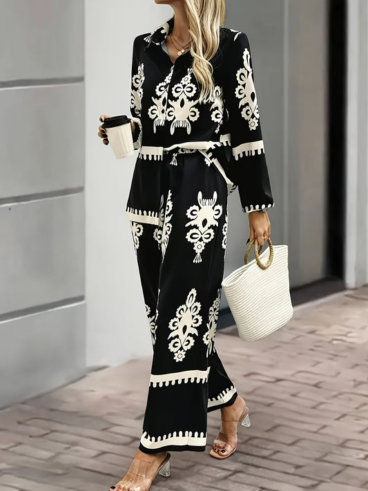 Կանացի նորաձև սև և սպիտակ, ոճային, երկկտոր, փեշլի նախշերով բլեյզեր՝ քառակուսի դեկոլտեով, կոճակներով և համապատասխան տաբատով, իդեալական է գարուն/ամառ, առօրյա հագուստի համար | փեշլի նախշերով | քառակուսի դեկոլտեով, տաբատ