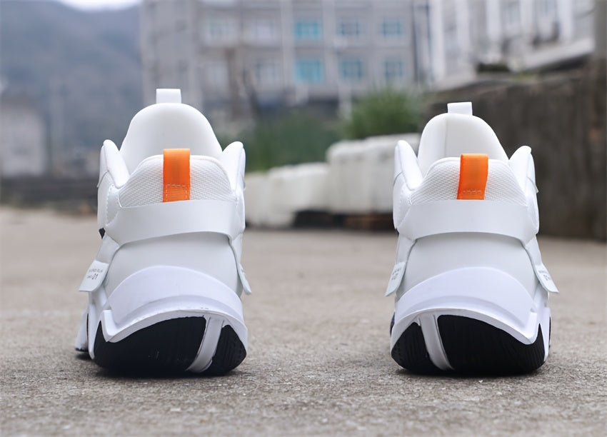 Breathable Men's Running Shoes with Anti-Slip EVA Sole, Lightweight Low-Top Sneakers for Casual Wear and Light Exercise, White with Orange Accents, Comfortable Fabric Upper and Durable PVC Insole, Versatile Sneakers   Stylish