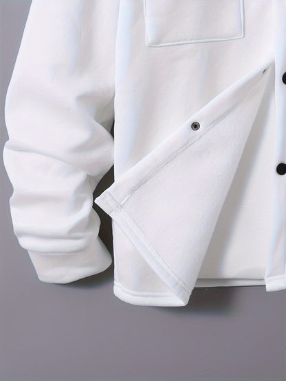 Տղամարդու 1 հավաքածու՝ միագույն պոլիեսթերից պատրաստված առօրյա հագուստ՝ երկար թևքերով, կոճակներով և օձիքով բաճկոնով, գրպաններով և լարով երկար տաբատի հավաքածու՝ աշուն/ձմեռ