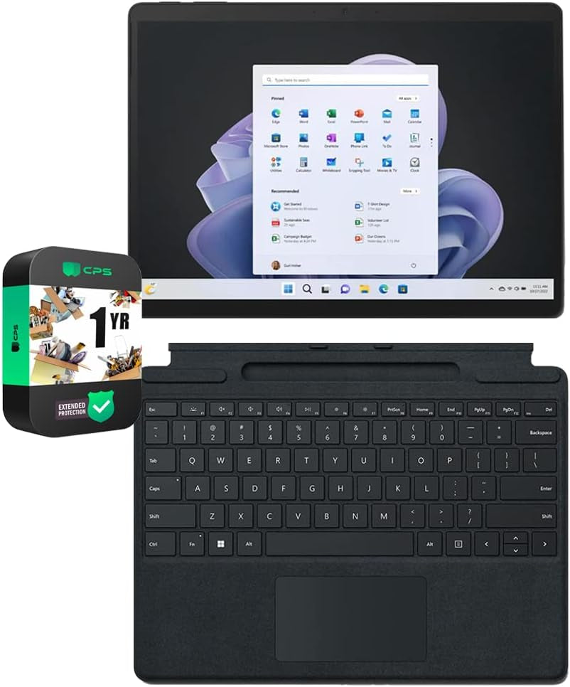 Microsoft Surface Pro 9 13" Touch Tablet, Intel I7, 16GB/256GB, Platinum Bundle Surface Pro Signature Mechanical Keyboard, Black and 1 YR CPS Enhanced Protection Pack