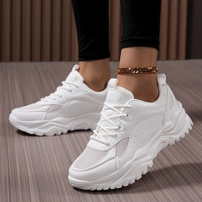 Կանացի թեթև, հաստ սպորտային կոշիկներ՝ բազմակողմանի կորեական ոճի հայրիկի կոշիկներ՝ հաստ ներբանով, շնչող ցանցկեն վերին մասով, առօրյա, կապիչով սպորտային կոշիկներ՝ սպիտակ, կանաչ/սպիտակ և սև/վարդագույն գույներով։