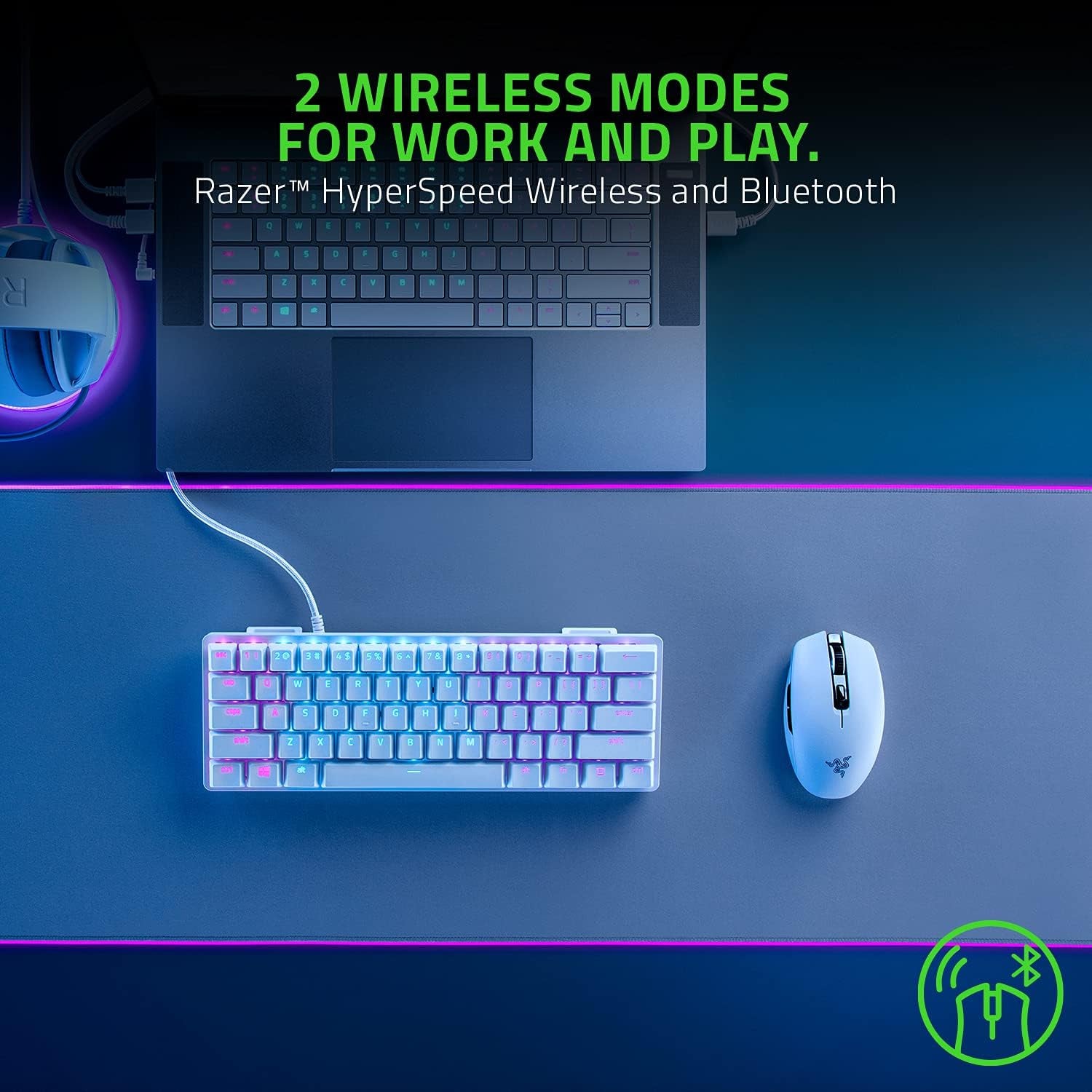 Razer Orochi V2 Mobile Wireless Gaming Mouse: Ultra Lightweight - 2 Wireless Modes - up to 950Hrs Battery Life - Mechanical Mouse Switches - 5G Advanced 18K DPI Optical Sensor - White