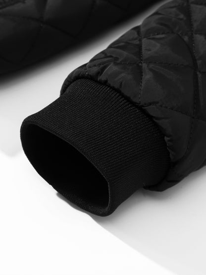 Men's Casual Quilted Zip Up Jacket, Chic Baseball Collar Jacket For Fall Winter