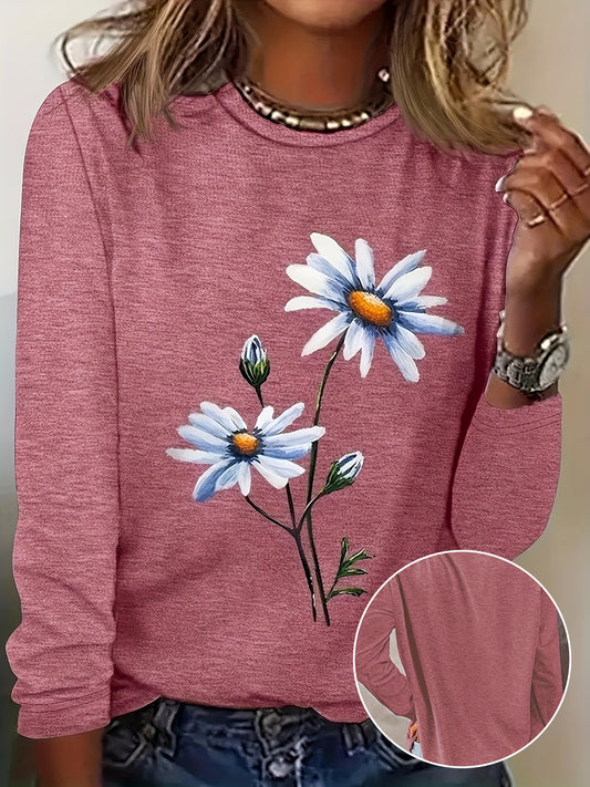 1 հատ Կանացի ծաղկային պրինտ վզով երկարաթև վերնաշապիկ, սովորական ազատ վերնաշապիկ, թեթև ձգվող վերնաշապիկով, պոլիեսթեր 60%, ռայոն 35%, սպանդեքս 5%, գարուն/աշուն հավաքածու