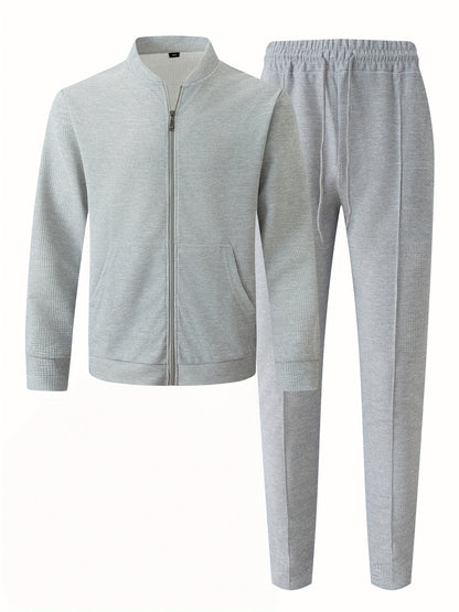 Բեյսբոլի օձիքով բաճկոնի և տաբատի հավաքածու՝ վաֆլի գործվածքից