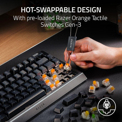 Razer Blackwidow V4 75% Mechanical Gaming Keyboard: Hot-Swappable Design - Compact & Durable - Orange Tactile Switches - Chroma RGB - MF Roller & Media Keys - Comfortable Wrist Rest - Black