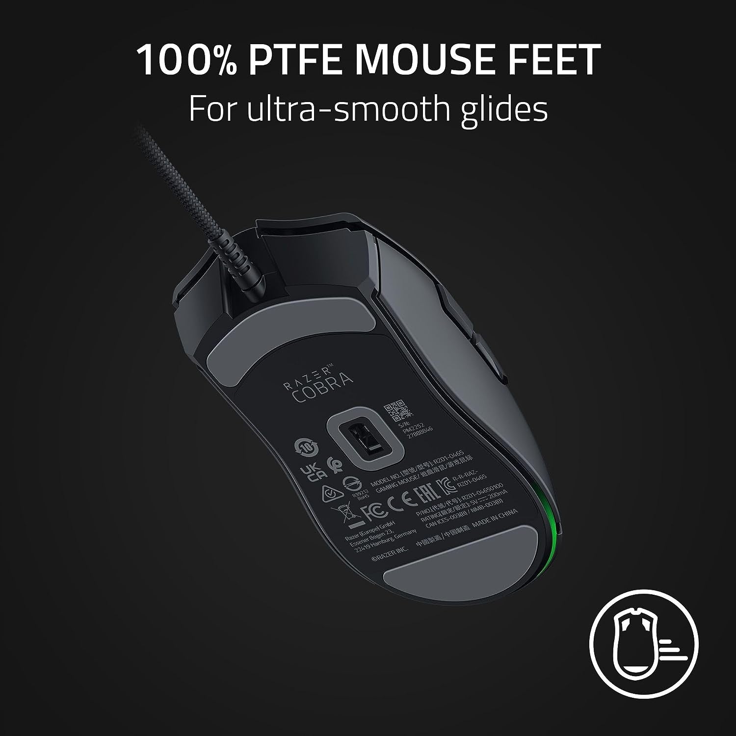 Razer Cobra Gaming Mouse: 58G, Gen-3 Optical Switches, Chroma RGB Lighting, 8500 DPI Sensor, PTFE Feet, Speedflex Cable - Black
