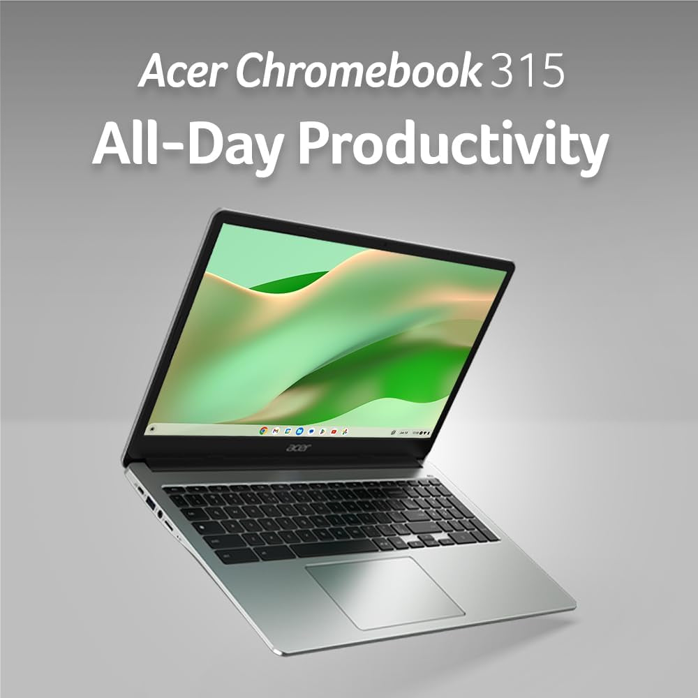 Acer Chromebook 315 Laptop | Intel Celeron N4500 | 15.6" Full HD IPS Display | Intel UHD Graphics | 4GB LPDDR4X | 64GB Emmc | Intel Wi-Fi 6 | DTS Audio | USB Type-C | Chrome OS | Cb315-4H-C8Xu,Silver