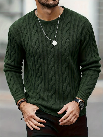 New Autumn-Winter Men's Casual Commuter Solid Color Crew Neck Knit Pullover