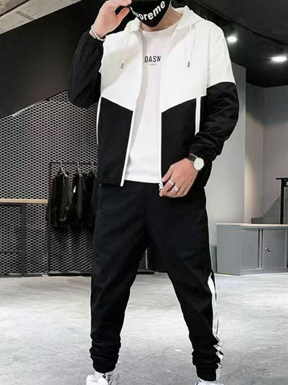 Տղամարդկանց գարուն-աշուն բացօթյա սպորտաձևերի մարզումների համար նախատեսված ամենօրյա գունային բլոկներով կարված վերնաշապիկով, կարգավորվող հավաքածու՝ տնային վերնաշապիկով և տաբատով, նորաձև քամուց պաշտպանող բաճկոնով, տաբատով, երկկտոր կոստյումով