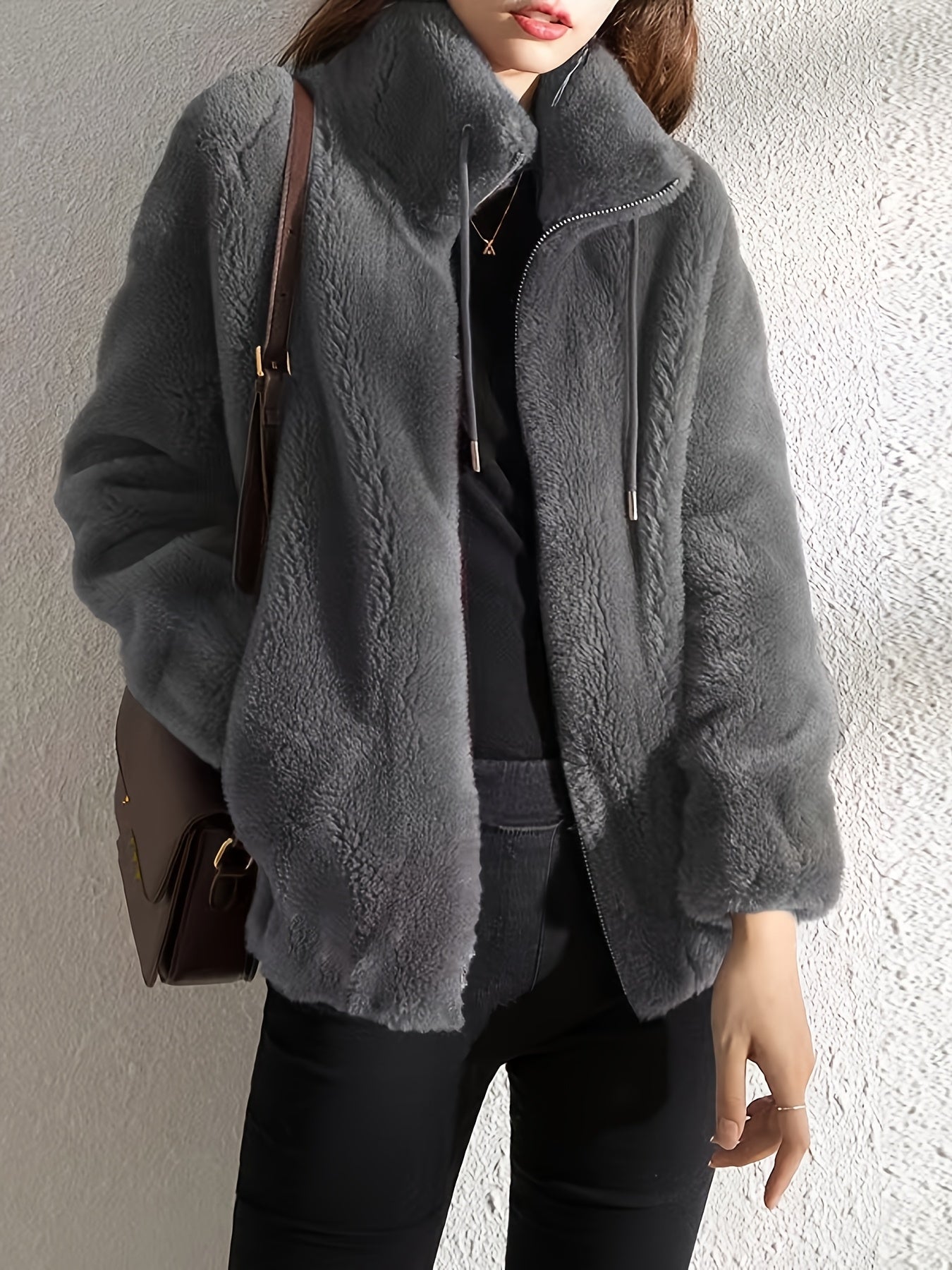 Մեծ չափս - կանացի նոր բրդյա բաճկոն, ձմեռային կարդիգան սվիտեր, հաստ և տաք երկկողմանի մարջանագույն բրդյա կտոր, ազատ և ոճային վերնազգեստ։