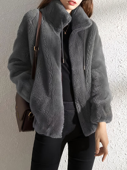 Մեծ չափս - կանացի նոր բրդյա բաճկոն, ձմեռային կարդիգան սվիտեր, հաստ և տաք երկկողմանի մարջանագույն բրդյա կտոր, ազատ և ոճային վերնազգեստ։