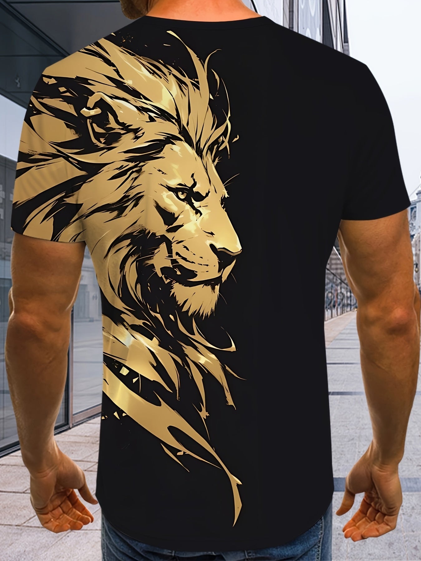 Նոր Առյուծի 3D Տպագրության Նախշ, Կարճ Թևքերով Կլոր Վզիկով Շապիկ, Տղամարդկանց Արտաքին Հագուստ