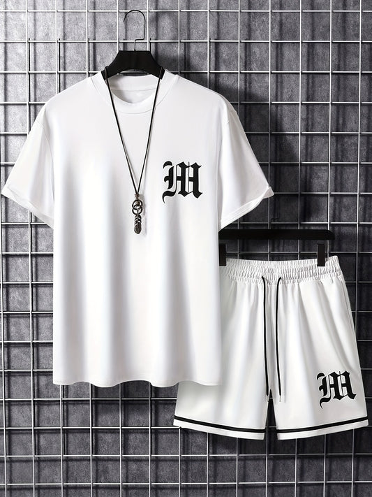 Տղամարդու առօրյա 2 հատանոց հավաքածու, միագույն ամառային մարզաշապիկ և կարճ տաբատ, նորաձև կարճ թևքերով վերնաշապիկ, շնչող հարմարավետ շորտեր