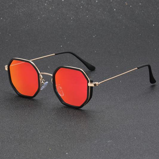 1 Pair of Men'S Geometric Copper Alloy Fashion Glasses with Red Lenses - Casual & Trendy, Ideal for, Daily Wear, and Holiday Gifts, Holiday Fashion Glasses|Sleek Metal Frame Glasses|Polycarbonate Lenses, Glasses