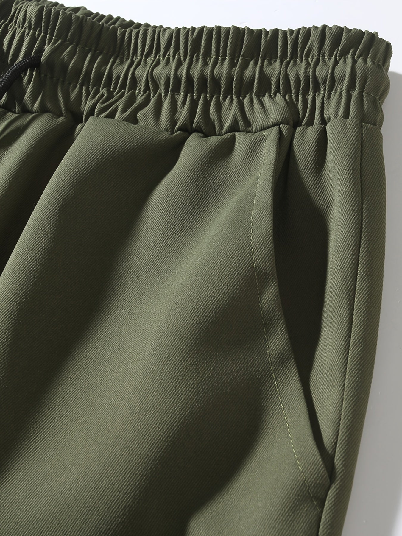 Men'S Fashion Cargo Pants, 100% Polyester Woven Fabric, All-Season Loose Fit with Drawstring Waist, Multi-Pocket Design, Solid Color, Mid Waist, Regular Length, Non-Stretch, Casual Joggers for Weekend - 160g/m²