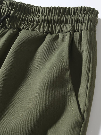 Men'S Fashion Cargo Pants, 100% Polyester Woven Fabric, All-Season Loose Fit with Drawstring Waist, Multi-Pocket Design, Solid Color, Mid Waist, Regular Length, Non-Stretch, Casual Joggers for Weekend - 160g/m²