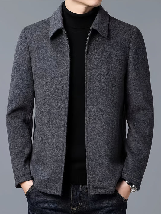 Men's Autumn and Winter Fleece Jacket with Zipper and Turn-up Collar - ayq