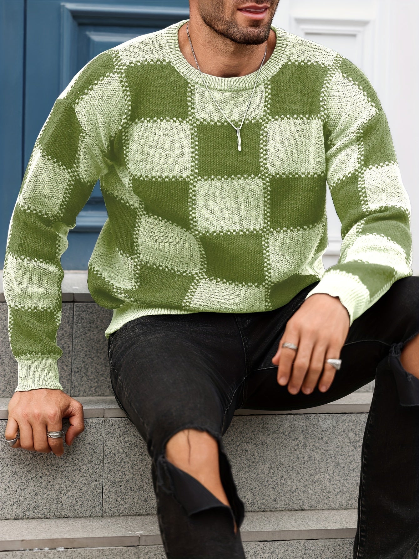 Տղամարդկանց գունաբլոկինգ տեքստուրային պրինտ, պատահական թրենդային սվիտեր, երկարաթև պուլովեր՝ որպես նվեր աշնան և ձմռան համար