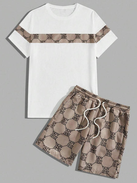 Տղամարդու նորաձև, առօրյա մարզաշապիկների հավաքածու - վանդակավոր նախշերով, կլոր վզնոցով, կարճ թևքերով և շորտերի համադրություն, նորաձև և առօրյա, երկու մասից բաղկացած հավաքածու ամառային ամենօրյա կրելու համար։