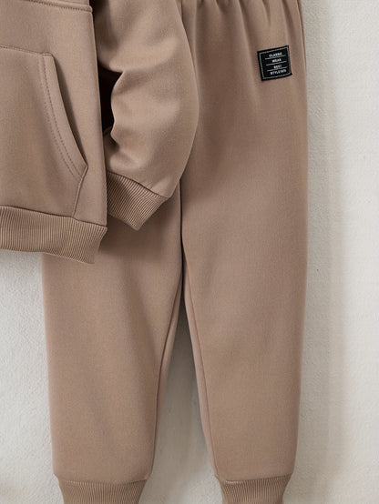 Տղաների հարմարավետ բրդյա աստառով վերնաշապիկի և սպորտային տաբատի հավաքածու - ձիթապտղի կանաչ, առօրյա ձմեռային հագուստ գրպաններով, հաստ տաքություն աշնան և ձմռան համար, սովորական չափսի, առօրյա հագուստ, բացօթյա օգտագործման համար