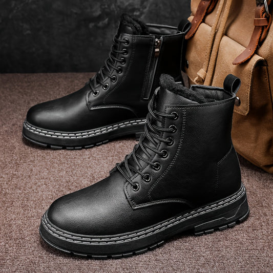 Men's Heavy-Duty Winter Boots with Thick Sole &  Upper - Zipper/Closure for Hiking, Ice Traction PVC Outsole, Round Toe s for Outdoor,, Snow (Compatible with warm inner liners) - Cold Weather Boots for