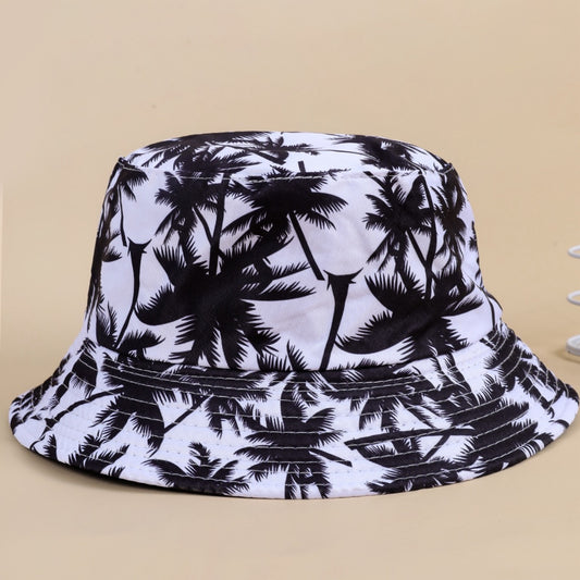 1pc Men's Reversible Bucket Hat with Black & White Palm Tree Print - Vacation Style Sun Protection for Beach Parties, Outdoor Activities & Daily Leisure, Beach Hat, Casual Headwear, Summer Accessory