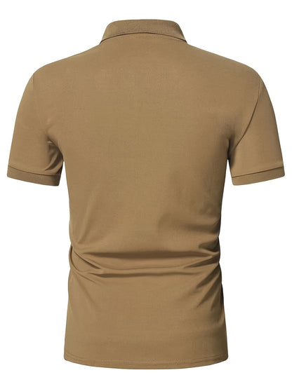 Տղամարդու առօրյա, ձգվող, միագույն, կայծակաճարմանդով և կոճղակապով գոլֆի վերնաշապիկ, ամառային, տղամարդու, փողոցային հագուստ