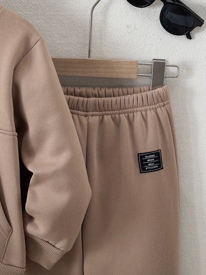 Տղաների հարմարավետ բրդյա աստառով վերնաշապիկի և սպորտային տաբատի հավաքածու - ձիթապտղի կանաչ, առօրյա ձմեռային հագուստ գրպաններով, հաստ տաքություն աշնան և ձմռան համար, սովորական չափսի, առօրյա հագուստ, բացօթյա օգտագործման համար