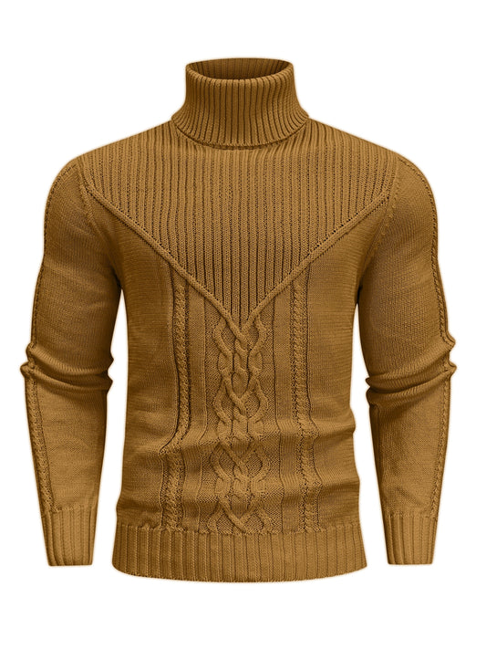 Men'S Casual Winter High Neck Turtleneck Sweater | Black Solid Color, Medium Stretch Fabric, Regular Fit, Hand Wash Only, Sleek Knitwear, Long Sleeve, Rib-Knit Detail