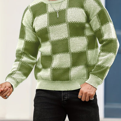 Տղամարդկանց գունաբլոկինգ տեքստուրային պրինտ, պատահական թրենդային սվիտեր, երկարաթև պուլովեր՝ որպես նվեր աշնան և ձմռան համար