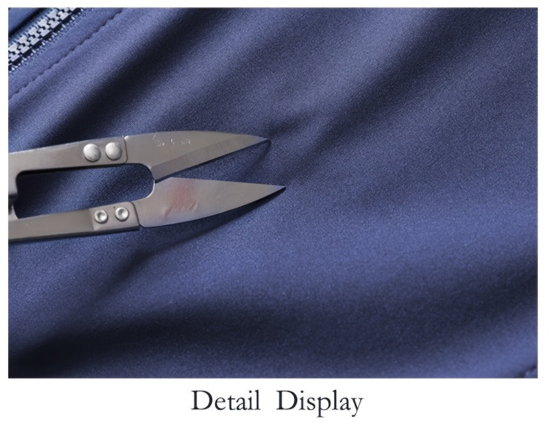 Տղամարդու առօրյա արքայական կապույտ բոմբեր բաճկոն՝ լիքը կայծակաճարմանդով, ազատ չափսերով, պոլիեսթերային, կանգնած օձիքով, երկար թևքերով, թեթև և դիմացկուն՝ գարնան և աշնան համար, առօրյա վերնազգեստ | երիզավոր թևքեր | դիմացկուն վերնազգեստ