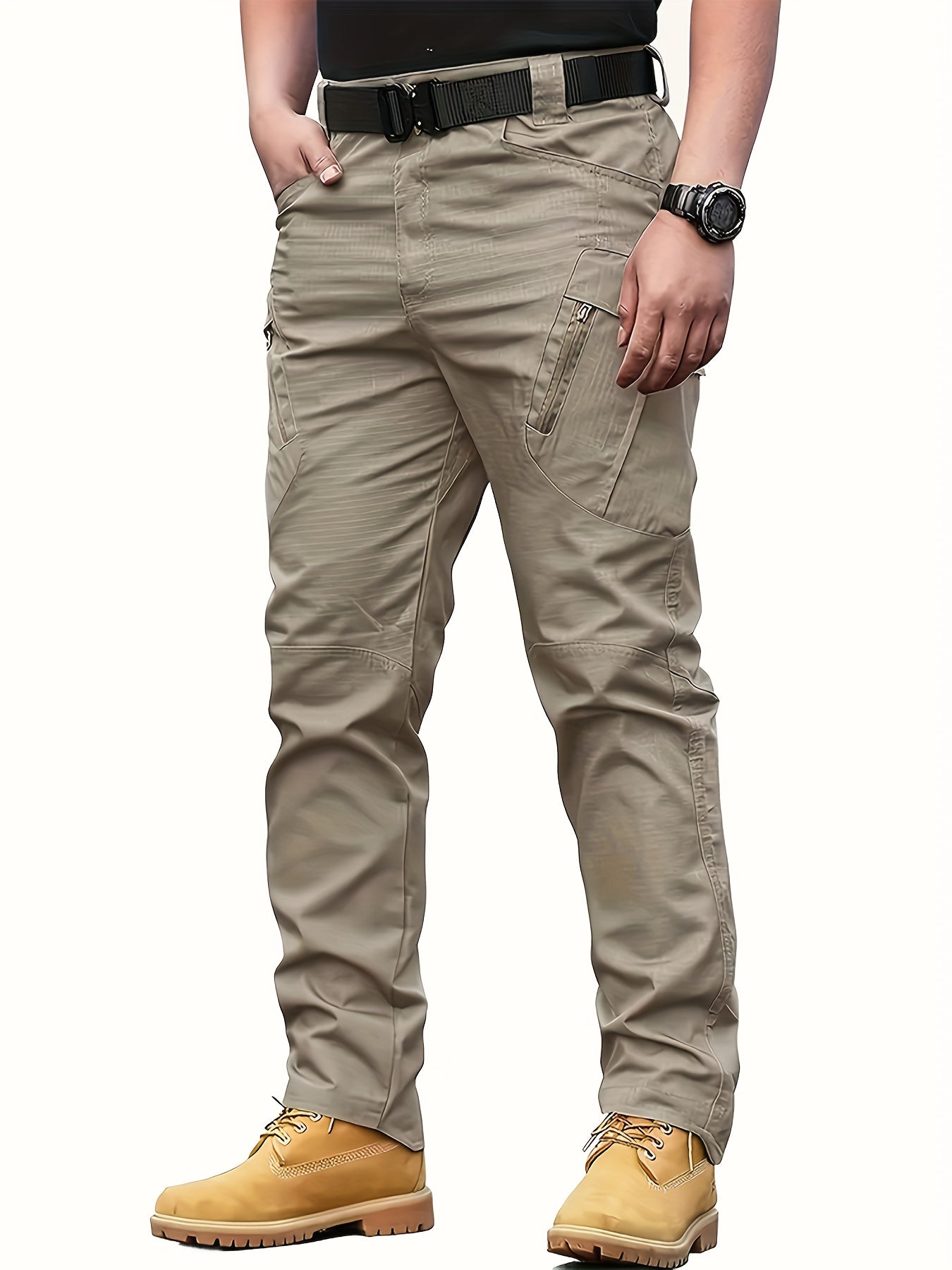 Multi Pocket Men's Tactical Pants, Loose Casual Outdoor Military Pants Without Belt, Mens Cargo Pants For Hiking
