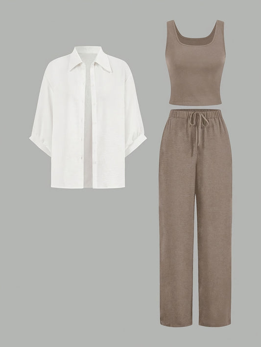 3 հատ ամառային կանացի առօրյա վերնաշապիկի և տաբատի հավաքածու