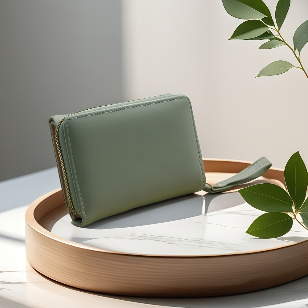 Fashion Rhombus Heart Pattern Tri-Fold Multi-Card Slot Zippered Compartment Multi-Functional Portable Mini Women's Wallet