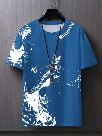 Տղամարդու հարթ ուսերով, թիթեռի նախշերով, կարճ թևքերով մարզաշապիկ XT7119