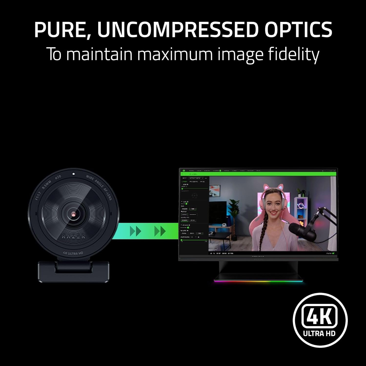 Razer Kiyo Pro Ultra 4K Webcam: Large Sensor - Auto Light Correction - Built-In Mic and Shutter - Pro Grade Content Creation, Streaming, Gaming, Video Calls - Works with OBS, Xsplit, PC, Zoom, Teams