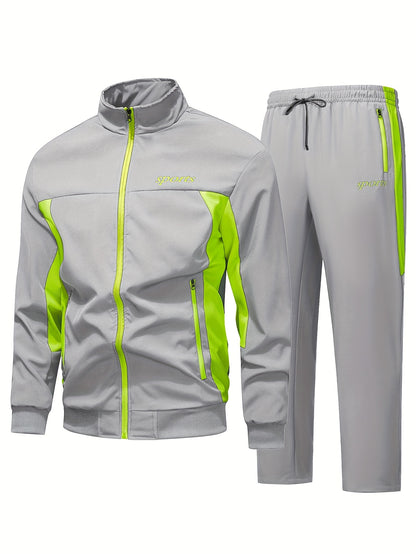 Comfortable Men's Casual Patchwork Sport Suit Jacket and Trousers Tracksuit, Streetwear Set, Casual Sportswear, Sporty Look, Stylish Tracksuit, Quality Stitching, Comfortable Fabric, Twopiece Suit, Matching Outfit, Urban Styl