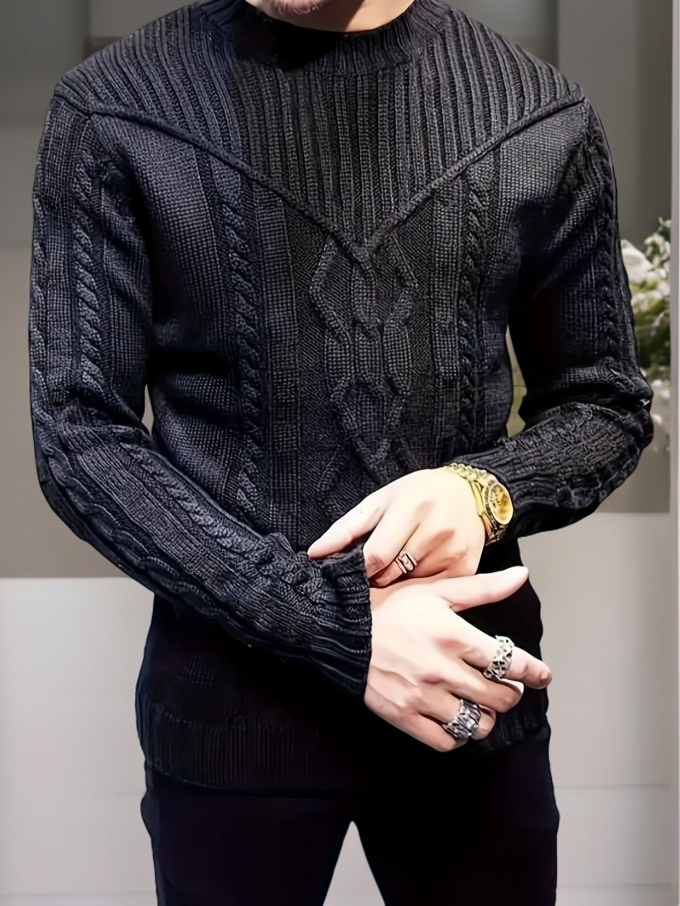 Men'S Knitted Twisted Texture Sweater, Stylish Casual Pullover for Autumn And Winter