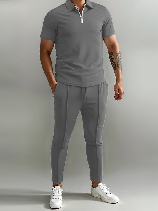 Տղամարդկանց սլիմ-Ֆիթ Քեզուալ և Ջոգերի հավաքածու՝ շնչող պոլիեսթեր, կարճաթև, ամառային արտաքին հագուստ