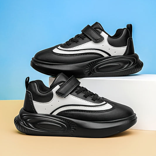 Youngsters' Stylish Athletic Footwear - Comfortable Non-Slip Soft Sole Walking Shoes for Boys & Girls, All-Season, Black & White with Hook and Loop Closure