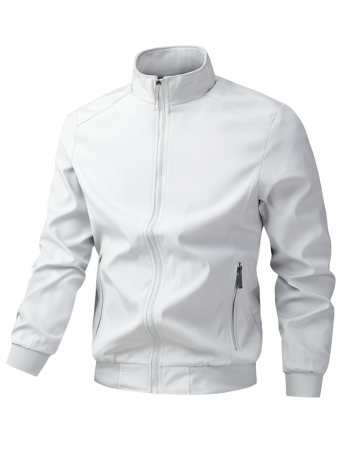 Տղամարդու առօրյա արքայական կապույտ բոմբեր բաճկոն՝ լիքը կայծակաճարմանդով, ազատ չափսերով, պոլիեսթերային, կանգնած օձիքով, երկար թևքերով, թեթև և դիմացկուն՝ գարնան և աշնան համար, առօրյա վերնազգեստ | երիզավոր թևքեր | դիմացկուն վերնազգեստ