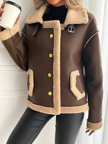 Women's Elegant Motorcycle Jacket - Heavy-Duty Winter Coat, Brown, Non-Stretch Motorcycle Outerwear for Cold Weather Riding & Everyday Chic - Machine Washable Outer Jacket, Seasonal Fashion, Classic Design, Premium Detailing,