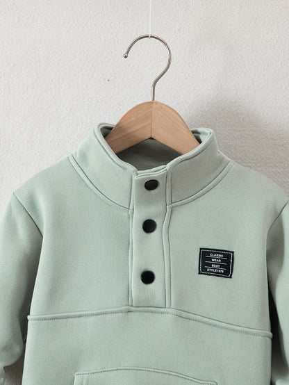 Տղաների հարմարավետ բրդյա աստառով վերնաշապիկի և սպորտային տաբատի հավաքածու - ձիթապտղի կանաչ, առօրյա ձմեռային հագուստ գրպաններով, հաստ տաքություն աշնան և ձմռան համար, սովորական չափսի, առօրյա հագուստ, բացօթյա օգտագործման համար