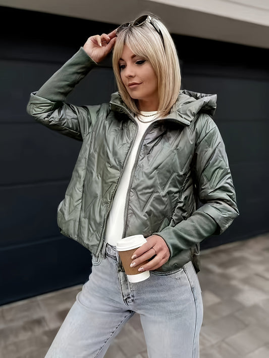 Կանացի թեթև, երկարաթև, գլխարկով և կայծակաճարմանդով բաճկոն - ամենօրյա, միագույն, տաք և նորաձև աշուն/ձմեռ, իդեալական է ամենօրյա հագուստի համար, ամենօրյա ձմեռային հագուստի համար | Գլխարկով և կայծակաճարմանդով բաճկոն | Կայծակաճարմանդով բաճկոն