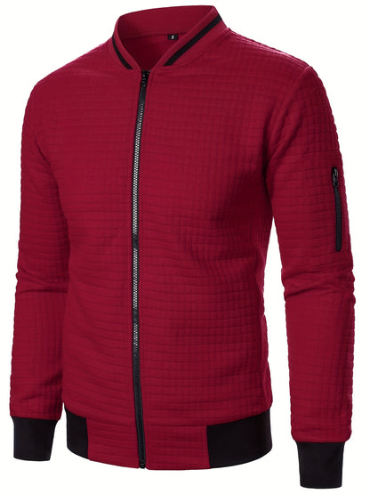 Men'S Zip-Up Jacket - Full-Zip Front Closure, Stand Collar, Lightweight Outerwear for Office, Casual & Formal Events - Spring/Fall Transitional Clothing - Easy-Care Modern Men'S Coat, Zip Up Jacket, Autumn Layering, Sleek Des