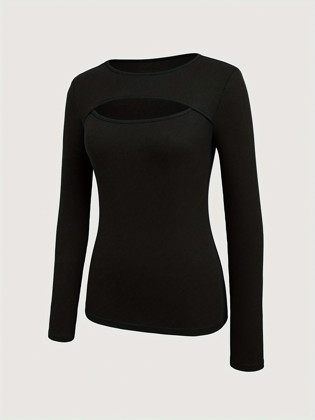 1 հատ Essence կանացի էլեգանտ, կողավոր երկար թևքով մարզաշապիկ, պոլիեսթերի և սպանդեքսի խառնուրդ, խոռոչավոր դետալներով, միագույն, կլոր վզնոցով, սովորական երկարությամբ, տրիկոտաժե կտոր - աշուն/ձմեռ հավաքածու