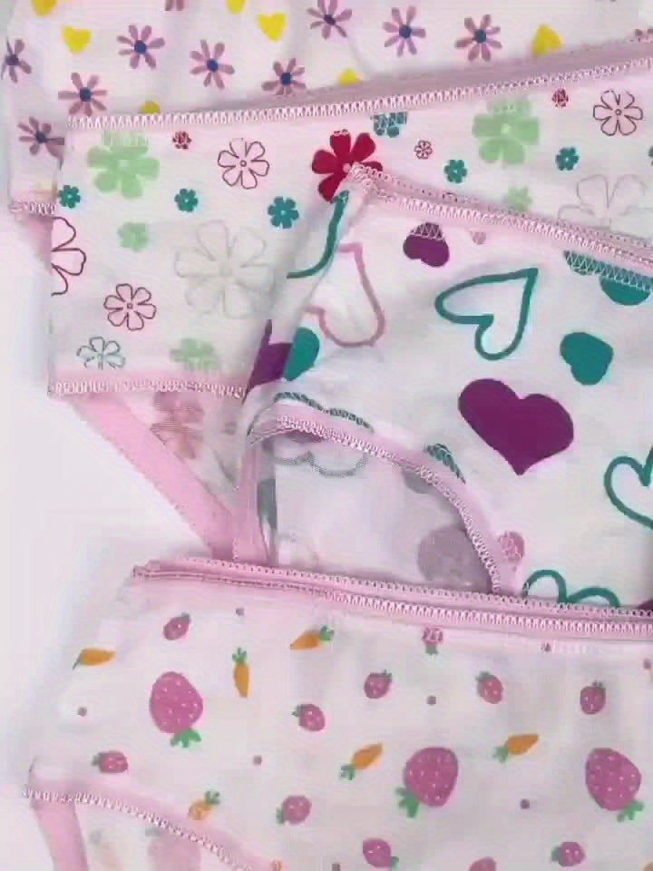6pcs Girls' Cotton Panties, Love & Floral Pattern Soft Breathable Lace Triangle Underwear