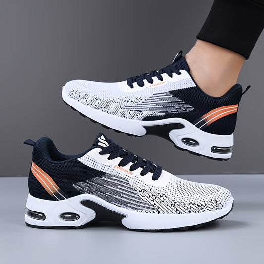 All-Season Breathable Knit Men'S Shoes with Cushioning Air Cushion for Sports, Lightweight And Soft Elastic Running Fitness Shoes, Versatile for Daily Commuting, Lace-Up, Low Top, Fabric Upper, Fabric Inner, PVC Sole, Fabric