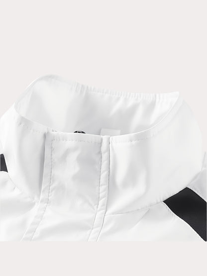 Գարնան և աշնան համար նախատեսված սպորտային հագուստի համալիր, որը ներառում է կանգնած օձիքով և սև ու սպիտակ գծավոր երկար տաբատով ճարմանդով բաճկոն, ոճային հանդերձանք, որը հիանալի նվեր է, քրտինքից պաշտպանված, միայն ձեռքով լվանալ, մարզումների համար աքսեսուար: